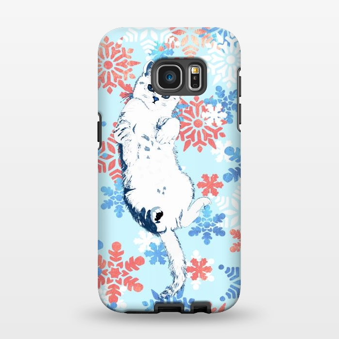 Galaxy S7 EDGE StrongFit White cat and blue white gold snowflakes by Oana 