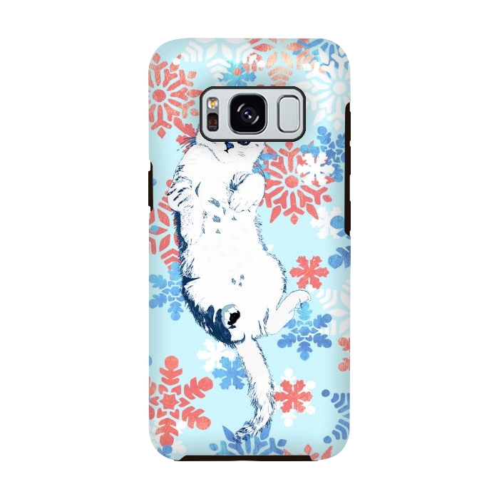 Galaxy S8 StrongFit White cat and blue white gold snowflakes by Oana 