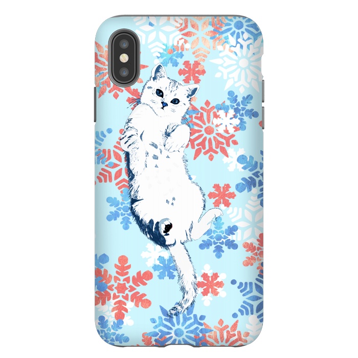 iPhone Xs Max StrongFit White cat and blue white gold snowflakes by Oana 