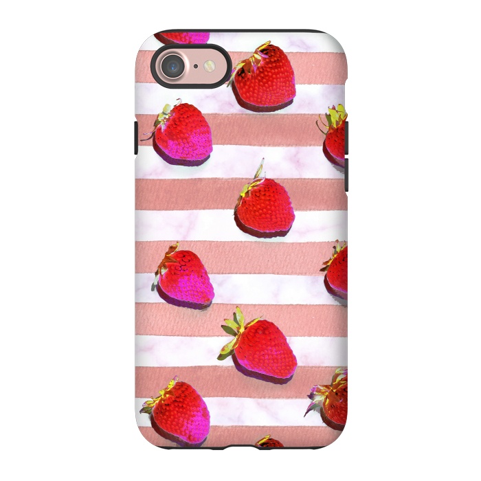 iPhone 7 StrongFit strawberries on watercolor painted stripes by Oana 