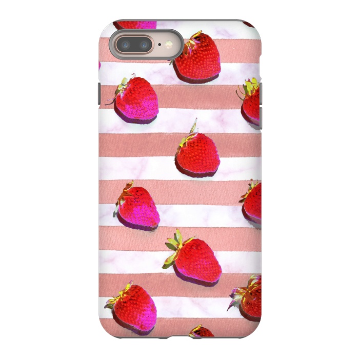 iPhone 7 plus StrongFit strawberries on watercolor painted stripes by Oana 