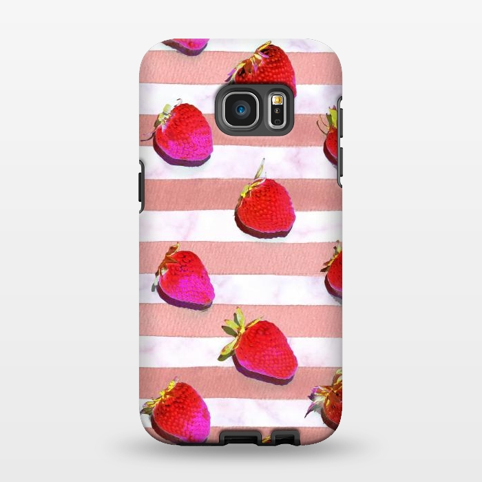 Galaxy S7 EDGE StrongFit strawberries on watercolor painted stripes by Oana 