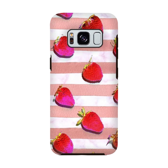 Galaxy S8 StrongFit strawberries on watercolor painted stripes by Oana 