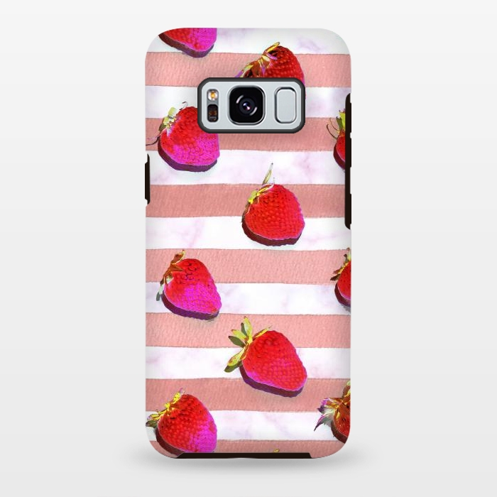 Galaxy S8 plus StrongFit strawberries on watercolor painted stripes by Oana 