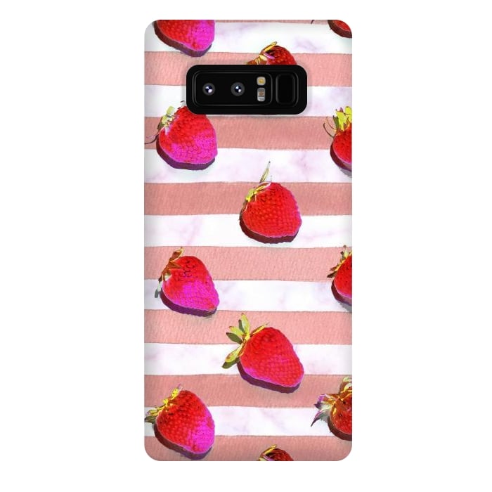 Galaxy Note 8 StrongFit strawberries on watercolor painted stripes by Oana 
