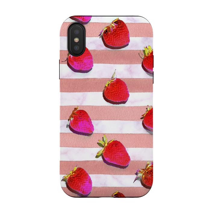 iPhone Xs / X StrongFit strawberries on watercolor painted stripes by Oana 
