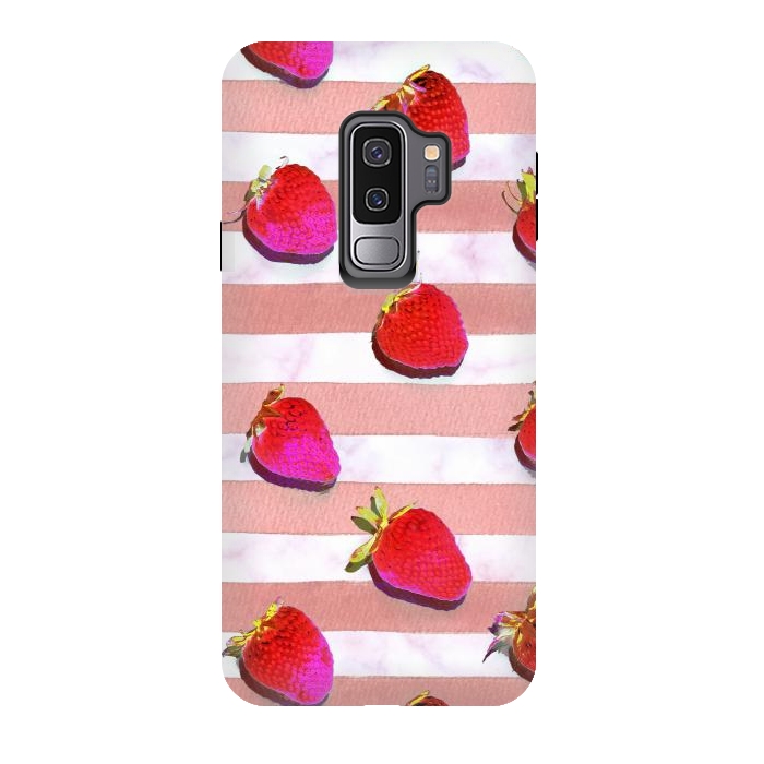 Galaxy S9 plus StrongFit strawberries on watercolor painted stripes by Oana 