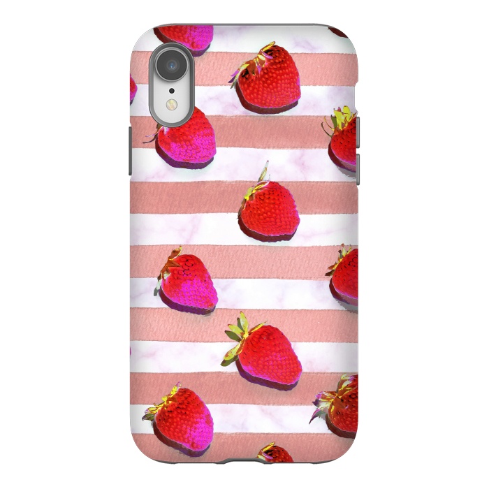 iPhone Xr StrongFit strawberries on watercolor painted stripes by Oana 