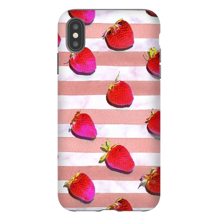 iPhone Xs Max StrongFit strawberries on watercolor painted stripes by Oana 
