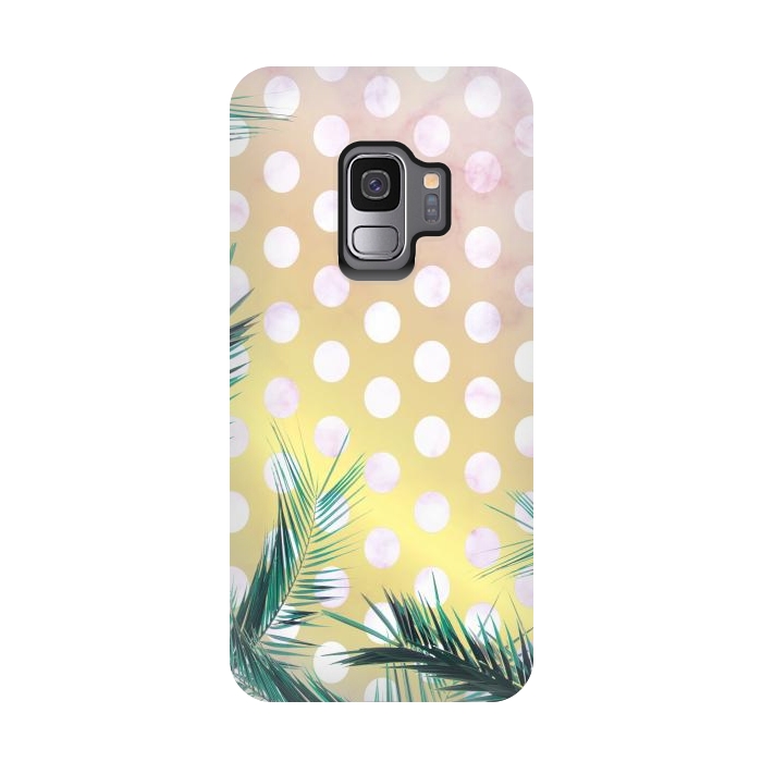 Galaxy S9 StrongFit tropical palm leaves on golden dotted background by Oana 