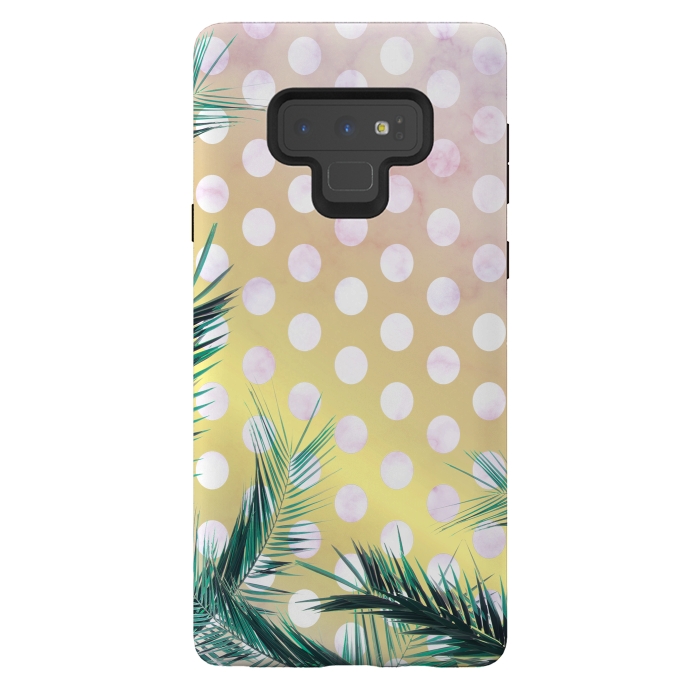 Galaxy Note 9 StrongFit tropical palm leaves on golden dotted background by Oana 