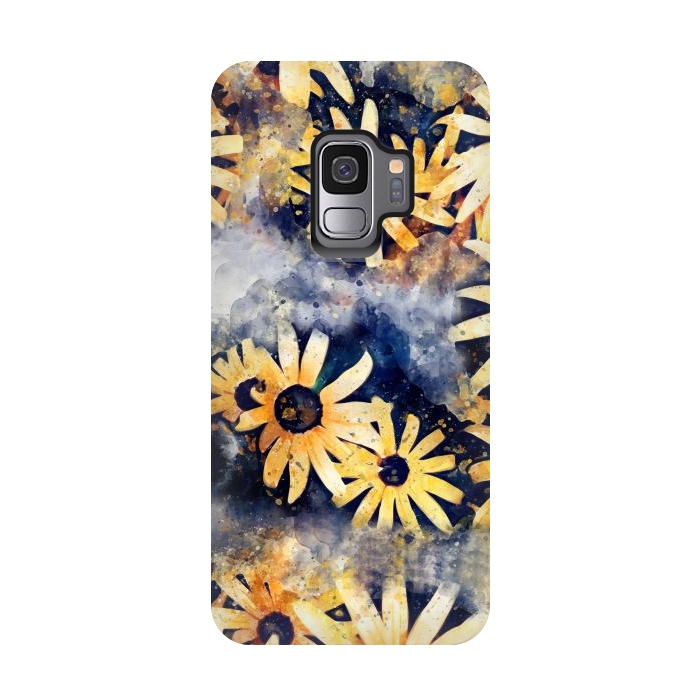 Galaxy S9 StrongFit Yellow Floral by Creativeaxle
