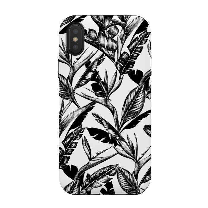 iPhone Xs / X StrongFit Black and White Strelitzia by gingerlique