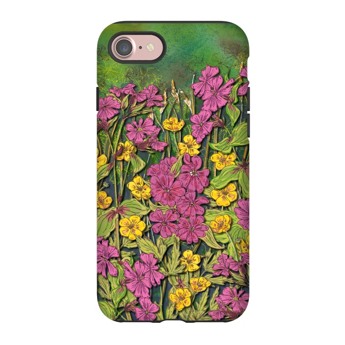 iPhone 7 StrongFit Pink and Yellow Wildflowers by Lotti Brown