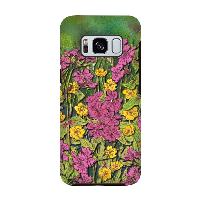 Galaxy S8 StrongFit Pink and Yellow Wildflowers by Lotti Brown