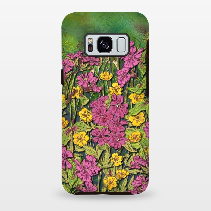 Galaxy S8 plus StrongFit Pink and Yellow Wildflowers by Lotti Brown