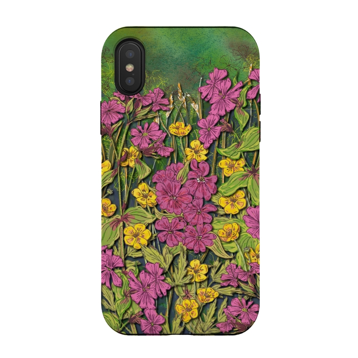 iPhone Xs / X StrongFit Pink and Yellow Wildflowers by Lotti Brown