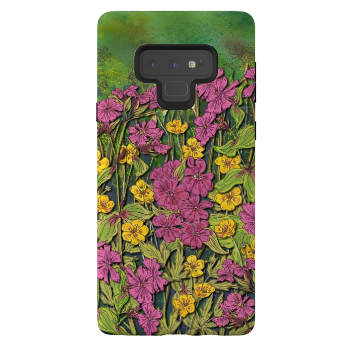 Galaxy Note 9 StrongFit Pink and Yellow Wildflowers by Lotti Brown