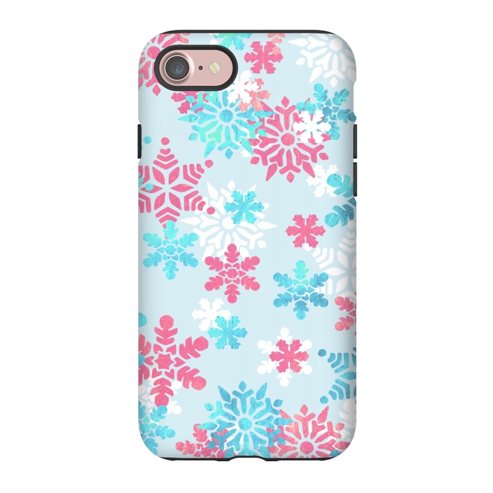iPhone 7 StrongFit Pink blue metallic snowflakes by Oana 