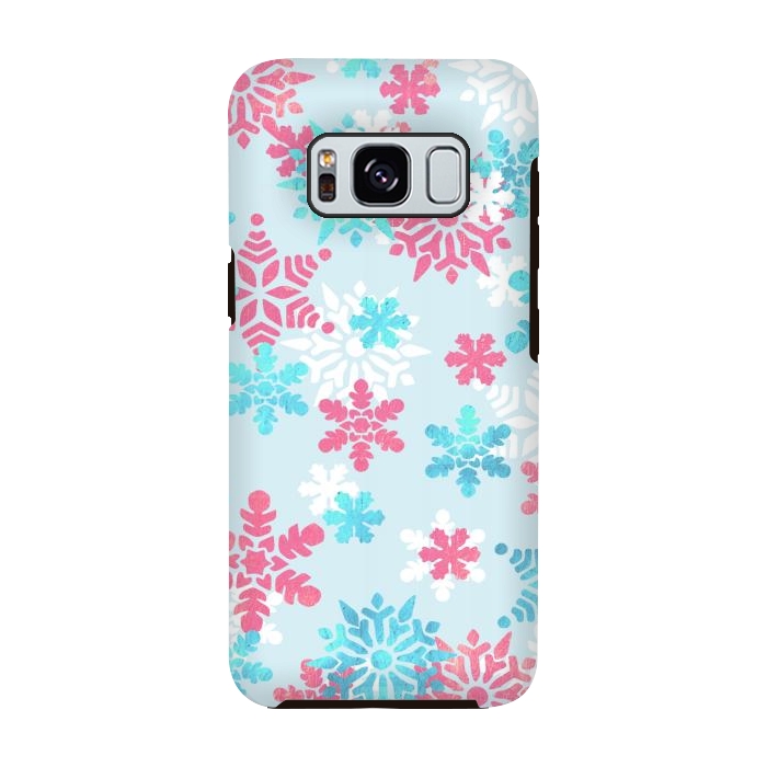 Galaxy S8 StrongFit Pink blue metallic snowflakes by Oana 