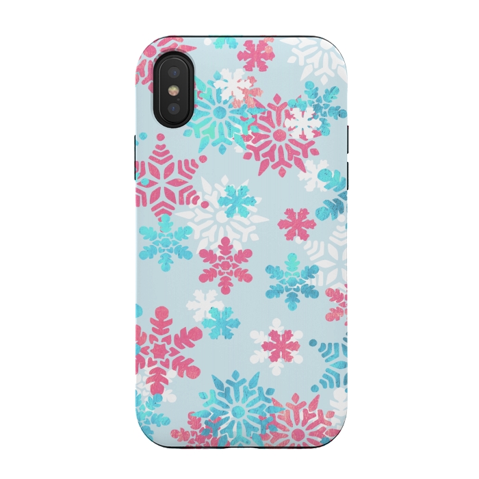 iPhone Xs / X StrongFit Pink blue metallic snowflakes by Oana 
