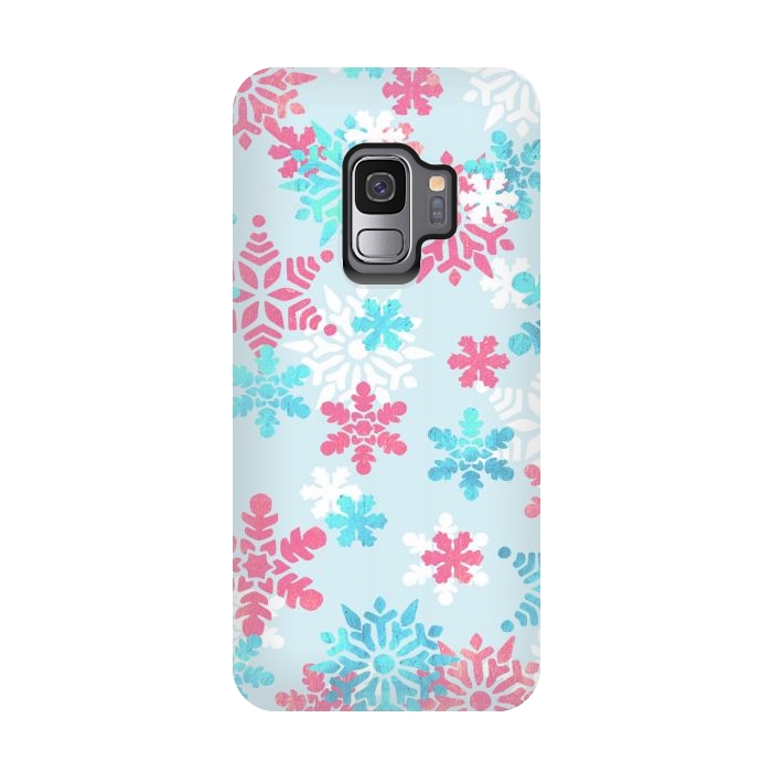 Galaxy S9 StrongFit Pink blue metallic snowflakes by Oana 