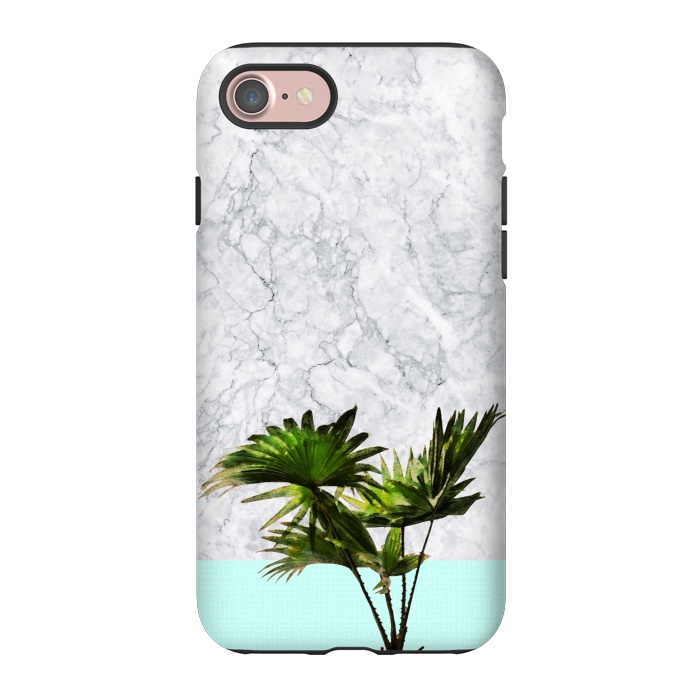iPhone 7 StrongFit Palm Plant on Marble and Pastel Blue Wall by amini54