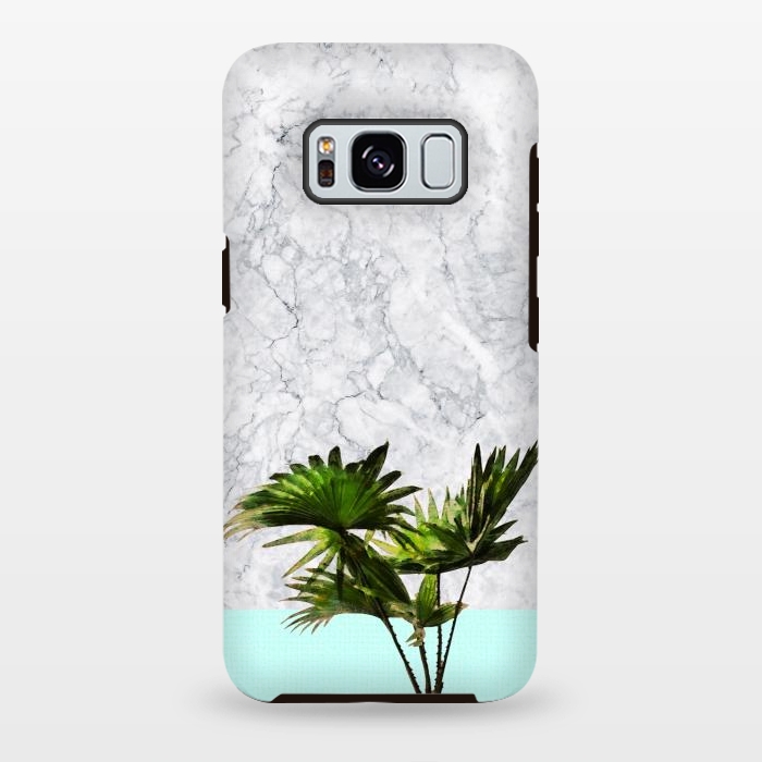 Galaxy S8 plus StrongFit Palm Plant on Marble and Pastel Blue Wall by amini54