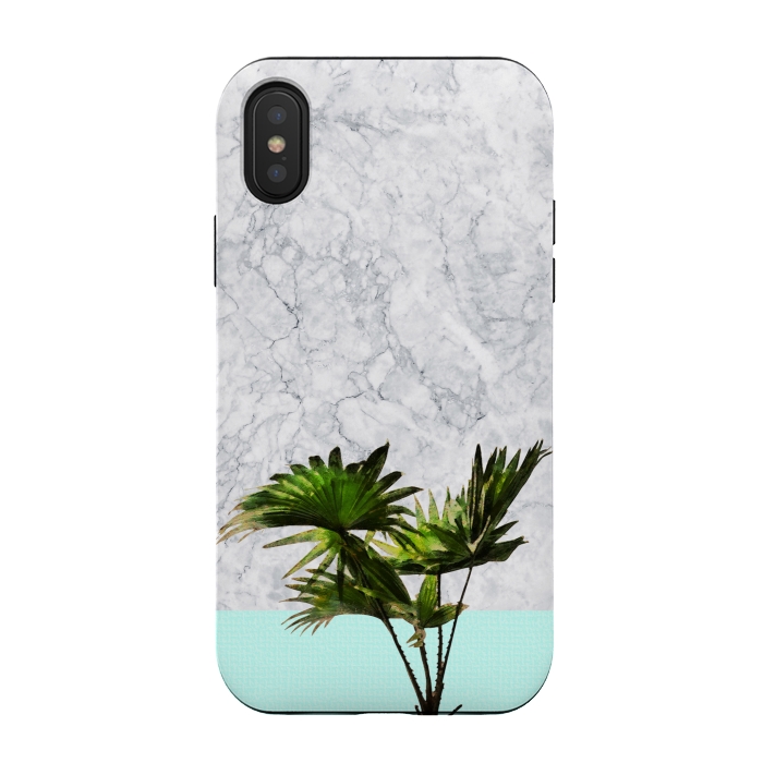 iPhone Xs / X StrongFit Palm Plant on Marble and Pastel Blue Wall by amini54
