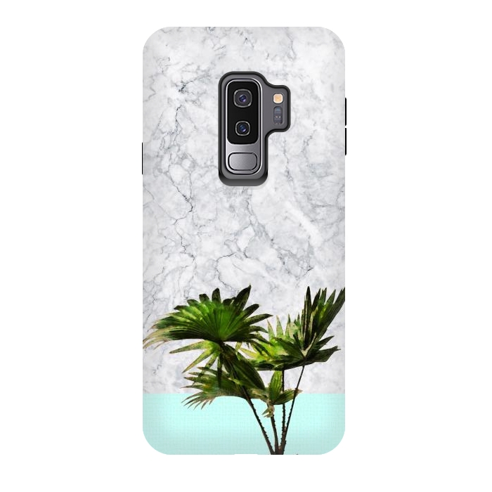 Galaxy S9 plus StrongFit Palm Plant on Marble and Pastel Blue Wall by amini54