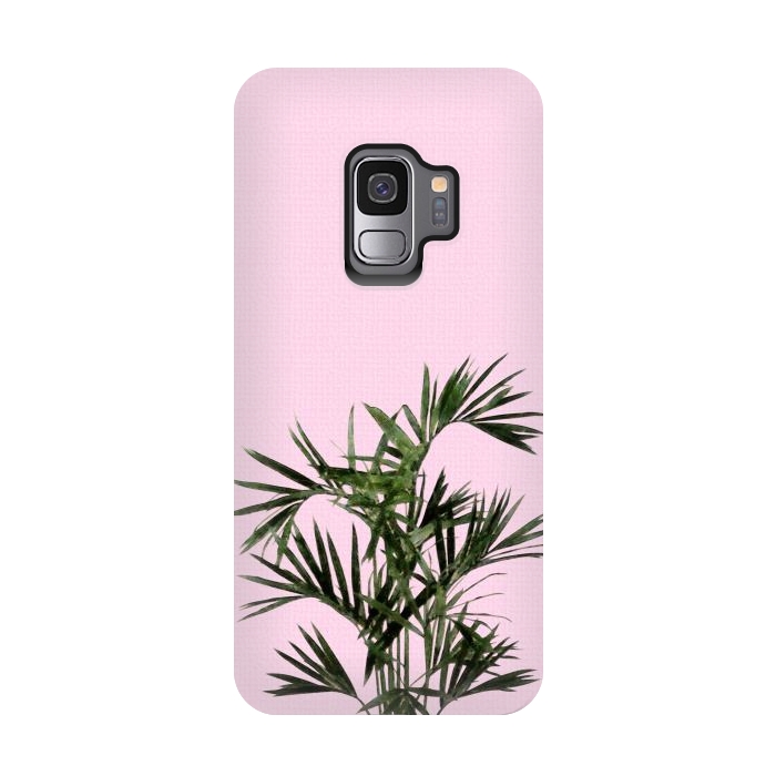 Galaxy S9 StrongFit Palm Plant on Pastel Pink Wall by amini54