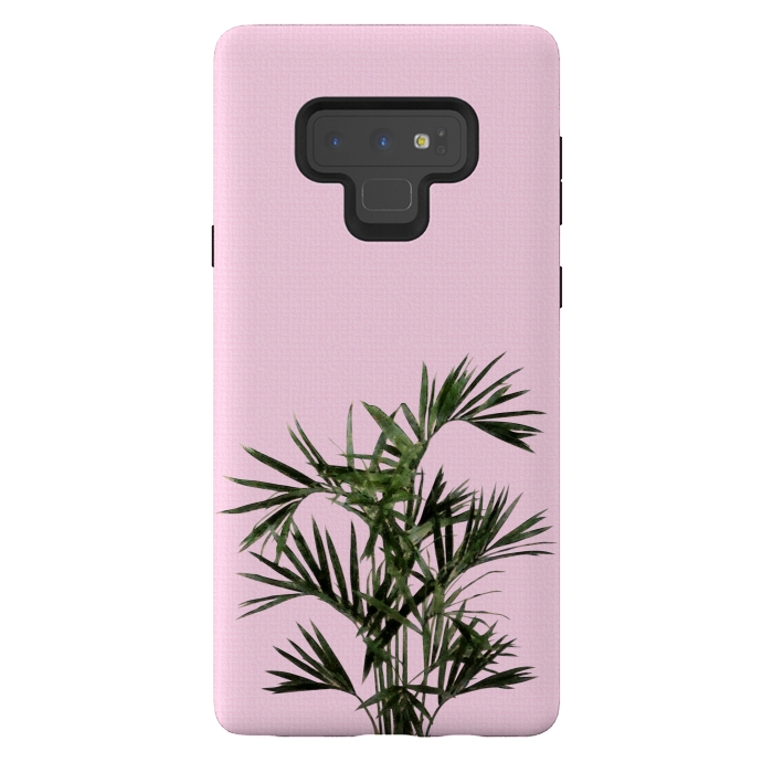 Galaxy Note 9 StrongFit Palm Plant on Pastel Pink Wall by amini54