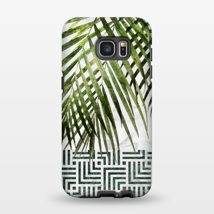 Galaxy S7 EDGE StrongFit Palm Leaves on White Marble and Tiles by amini54