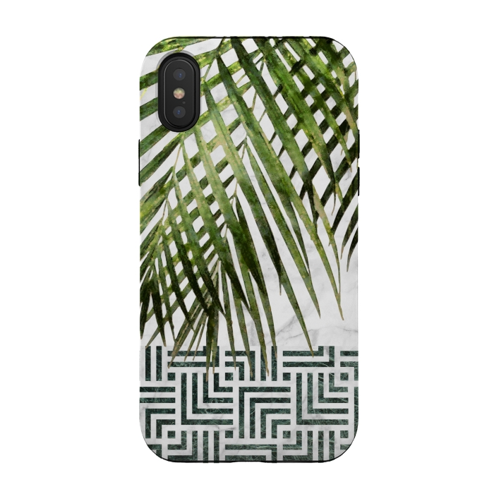 iPhone Xs / X StrongFit Palm Leaves on White Marble and Tiles by amini54