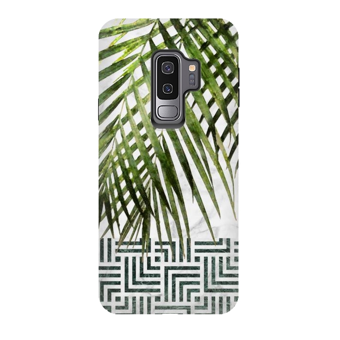 Galaxy S9 plus StrongFit Palm Leaves on White Marble and Tiles by amini54