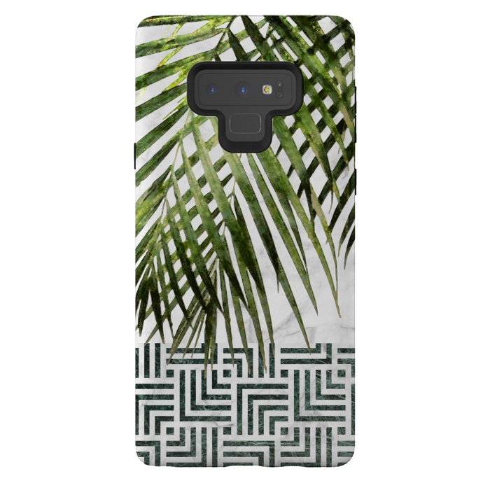 Galaxy Note 9 StrongFit Palm Leaves on White Marble and Tiles by amini54