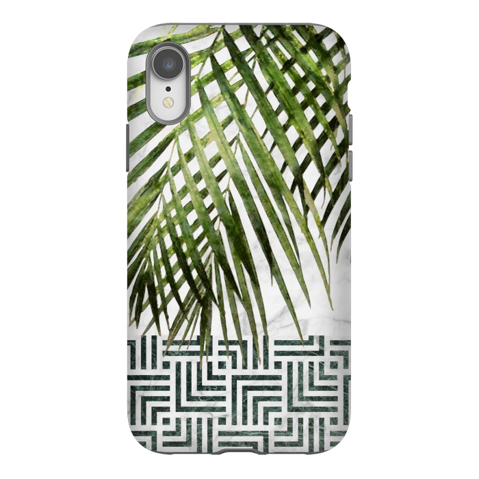 iPhone Xr StrongFit Palm Leaves on White Marble and Tiles by amini54
