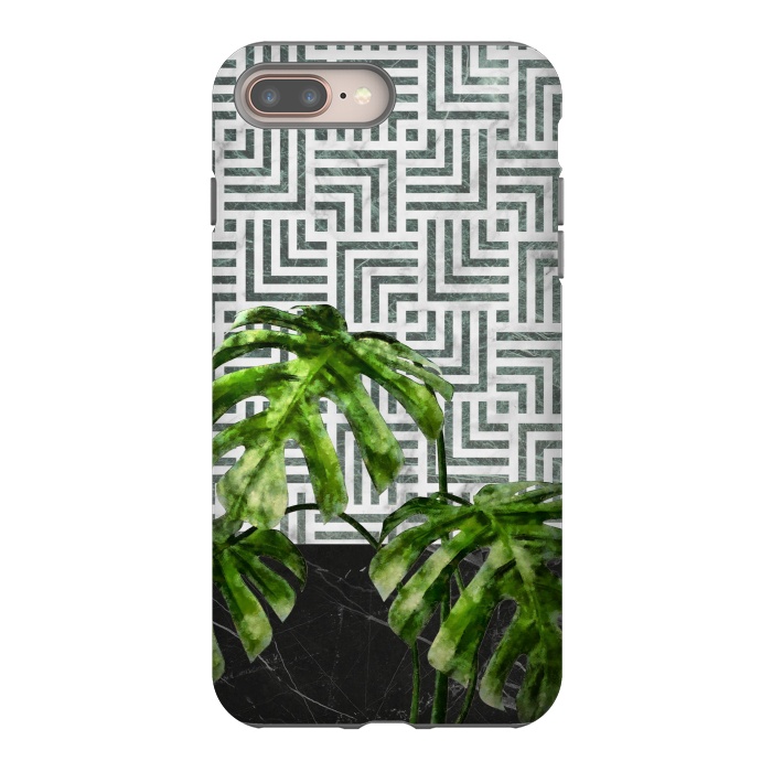 iPhone 7 plus StrongFit  Monstera Leaves on Black Marble and Tiles by amini54