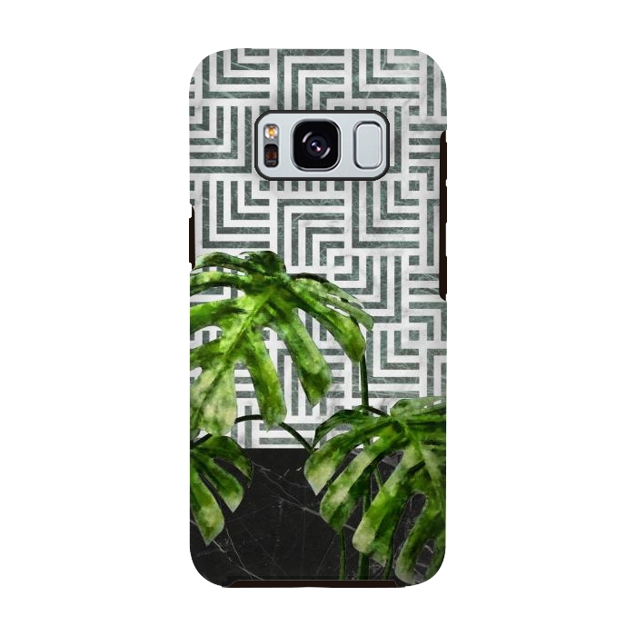 Galaxy S8 StrongFit  Monstera Leaves on Black Marble and Tiles by amini54