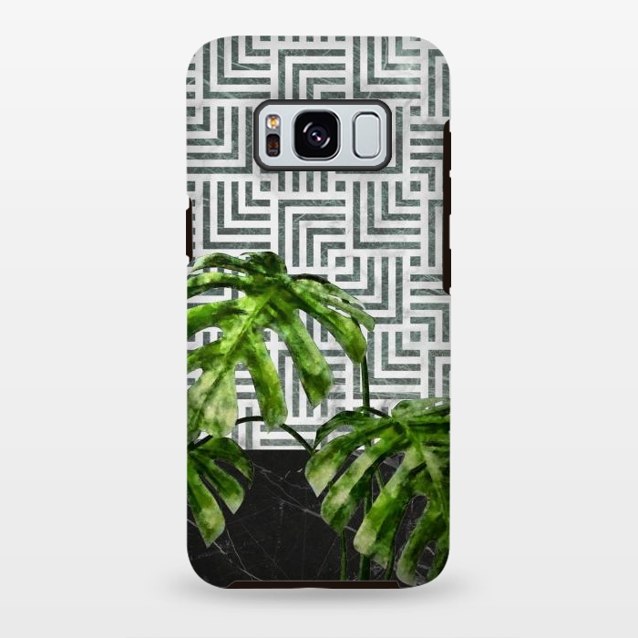 Galaxy S8 plus StrongFit  Monstera Leaves on Black Marble and Tiles by amini54
