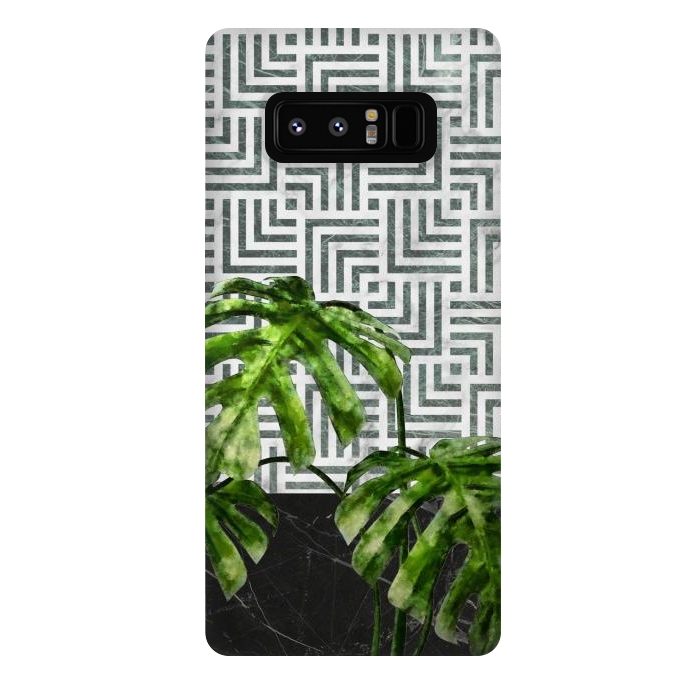 Galaxy Note 8 StrongFit  Monstera Leaves on Black Marble and Tiles by amini54