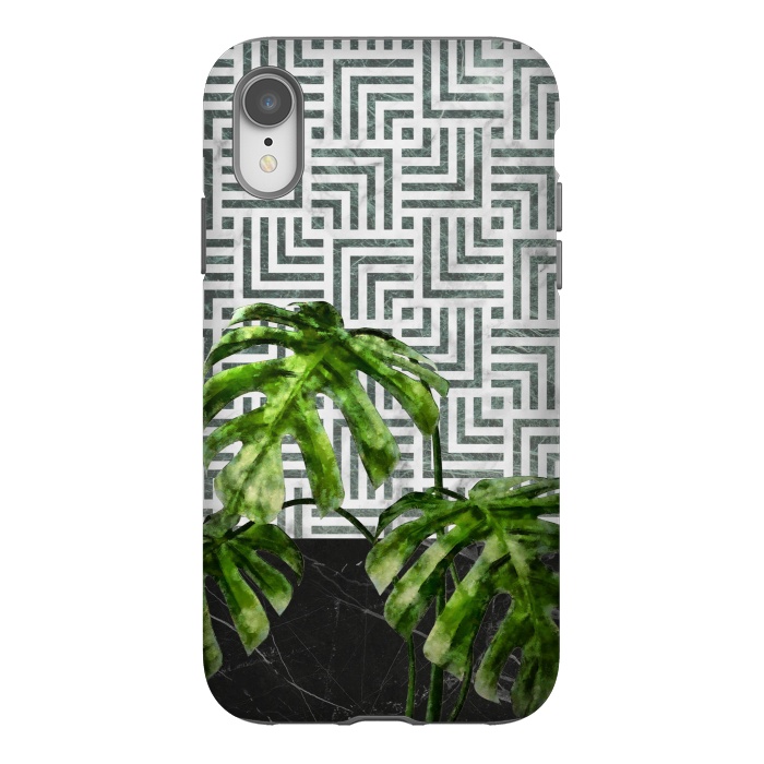 iPhone Xr StrongFit  Monstera Leaves on Black Marble and Tiles by amini54