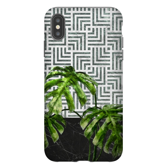 iPhone Xs Max StrongFit  Monstera Leaves on Black Marble and Tiles by amini54