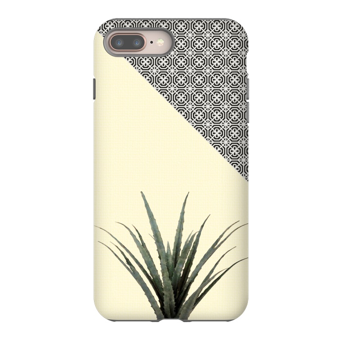 iPhone 7 plus StrongFit Dracaena Plant on Lemon and Lattice Pattern Wall by amini54