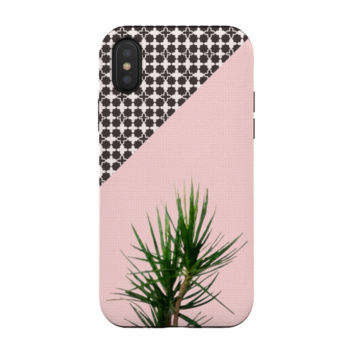 iPhone Xs / X StrongFit Dracaena Plant on Pink and Lattice Pattern Wall by amini54