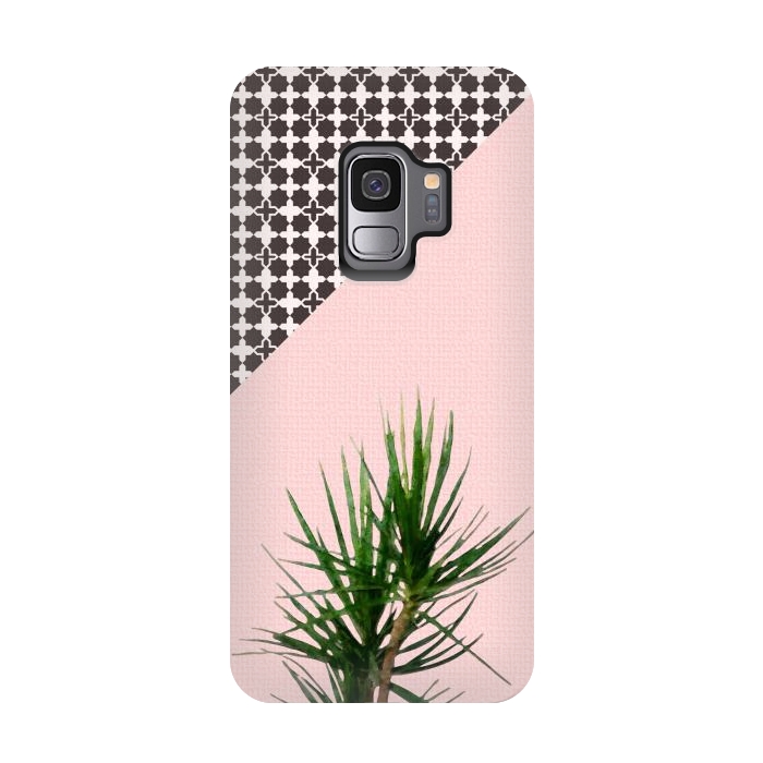 Galaxy S9 StrongFit Dracaena Plant on Pink and Lattice Pattern Wall by amini54
