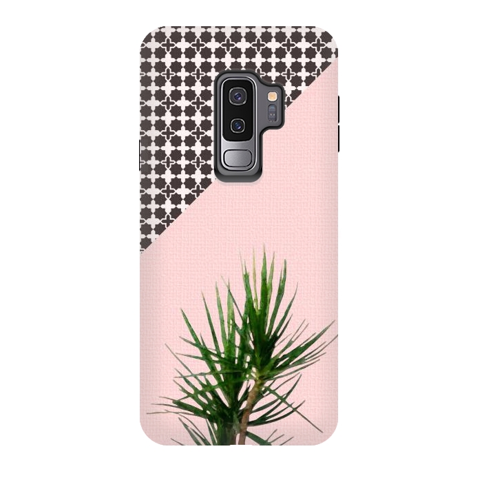 Galaxy S9 plus StrongFit Dracaena Plant on Pink and Lattice Pattern Wall by amini54
