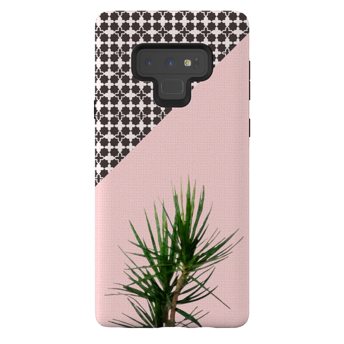 Galaxy Note 9 StrongFit Dracaena Plant on Pink and Lattice Pattern Wall by amini54