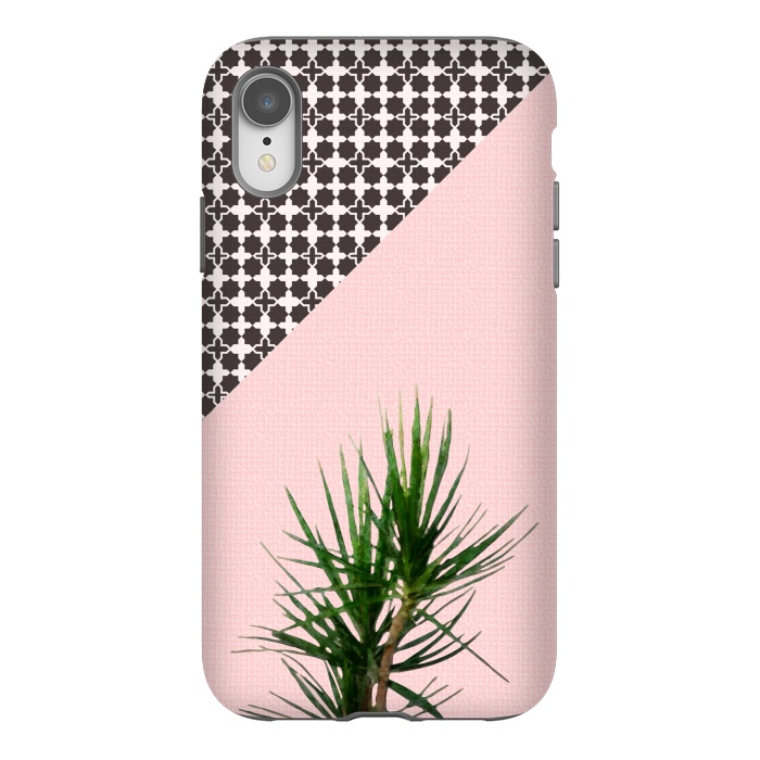 iPhone Xr StrongFit Dracaena Plant on Pink and Lattice Pattern Wall by amini54