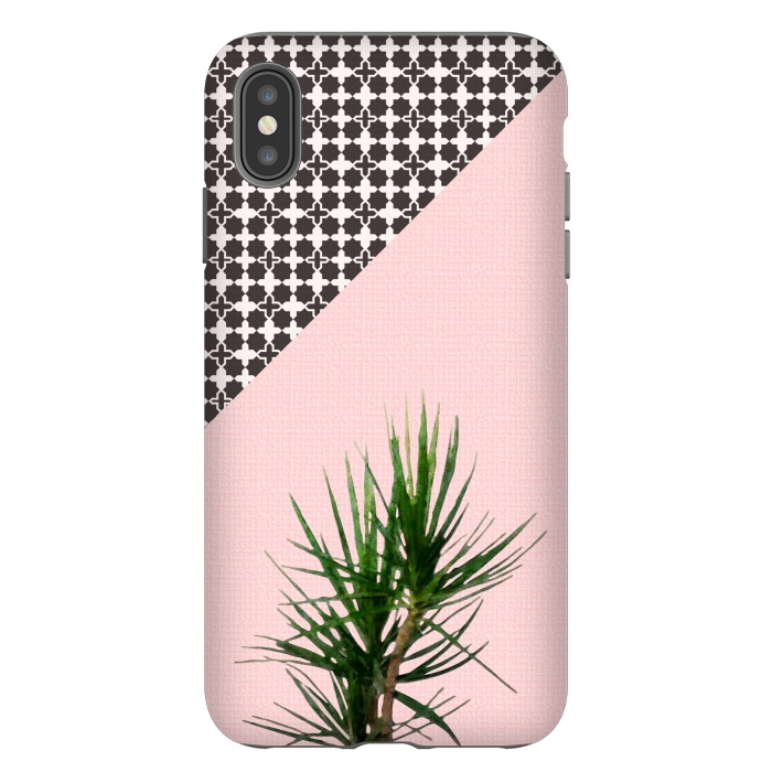 iPhone Xs Max StrongFit Dracaena Plant on Pink and Lattice Pattern Wall by amini54